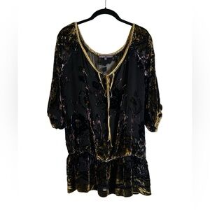 Hale Bob Silk Velvet Burnout Blouse Beaded Y2K Whimsigoth Size XS